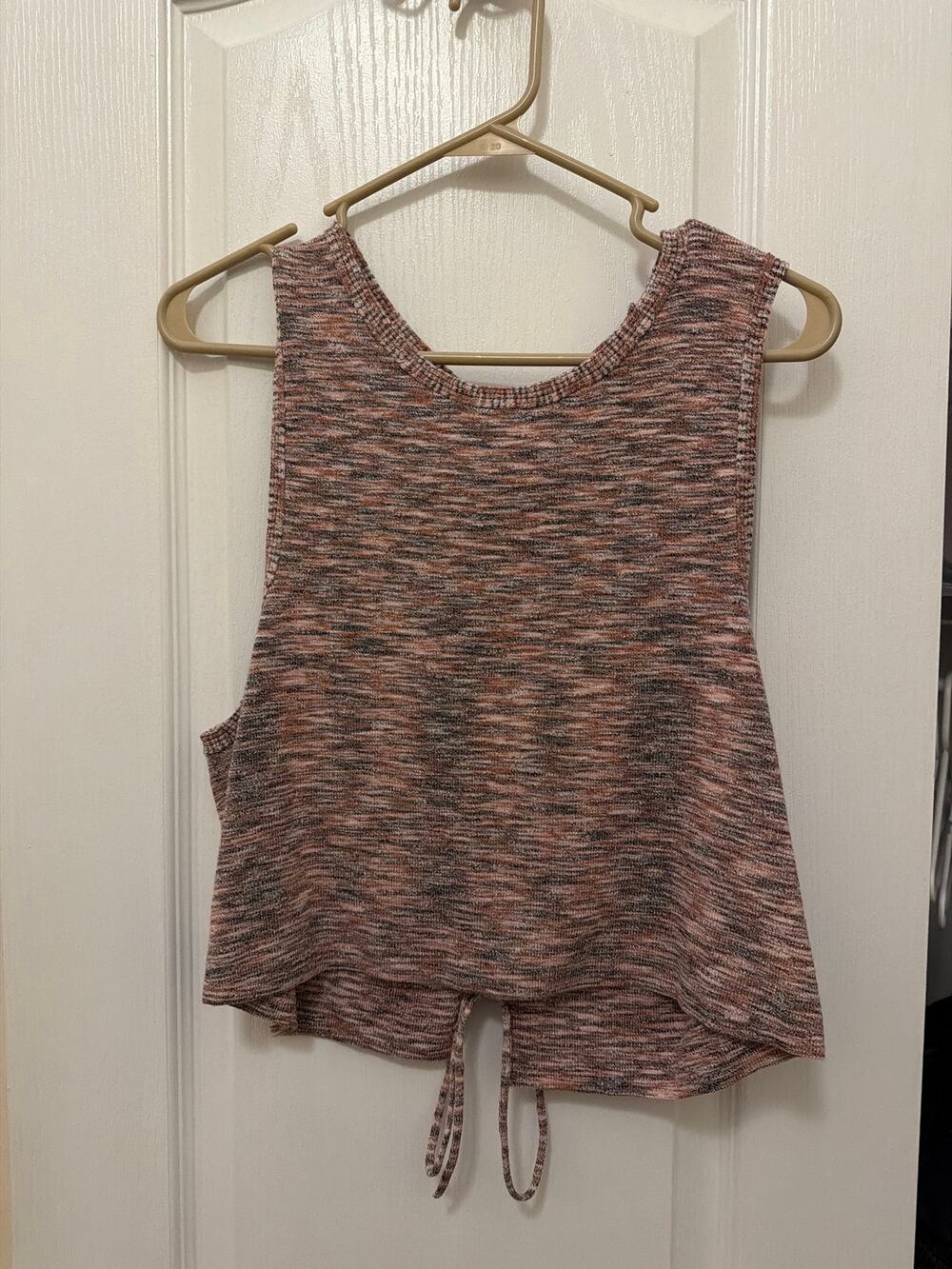 Free People Pink Gray Space Dye Knit Tie Back Tank Top Size L
